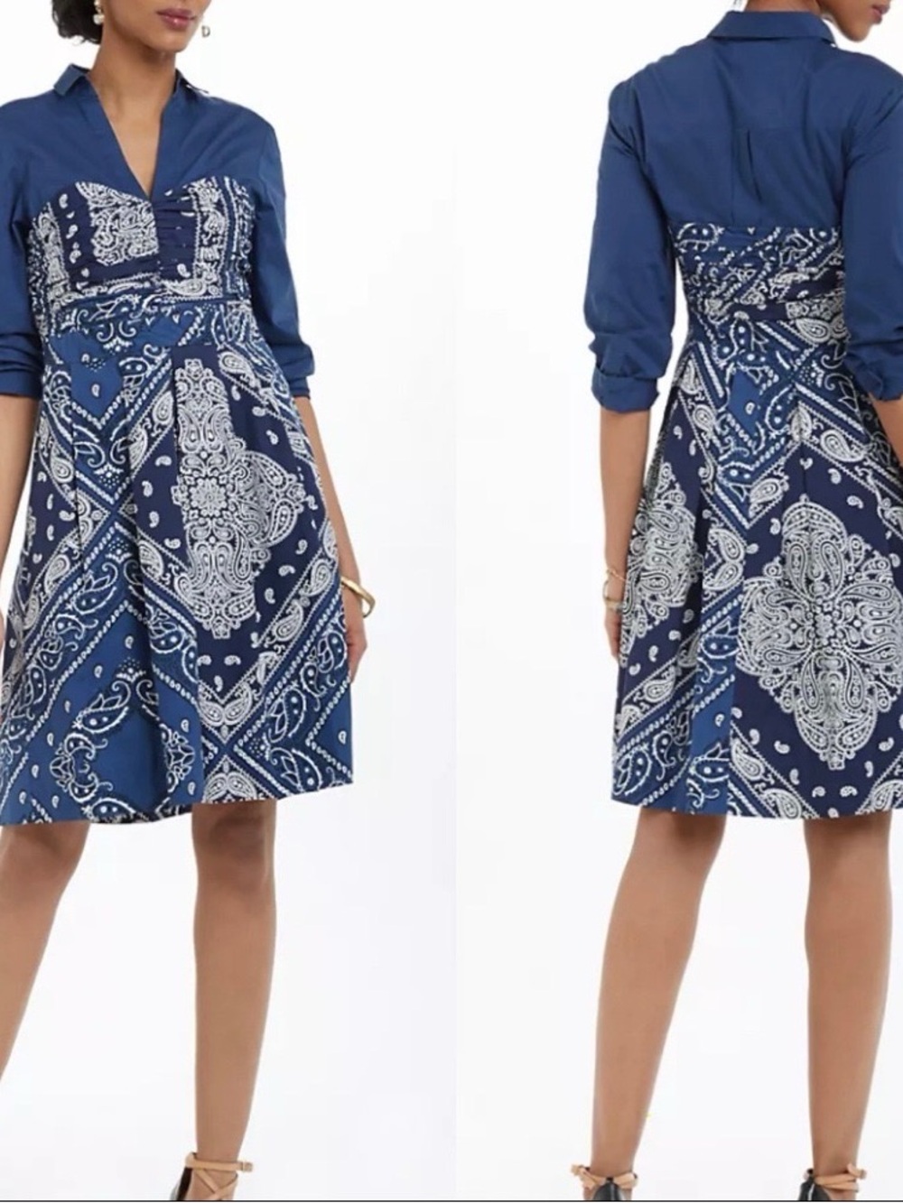 NWT $148 Anthropologie x Holding Horse Flared Bandana Side-Zip Shirt Dress 0